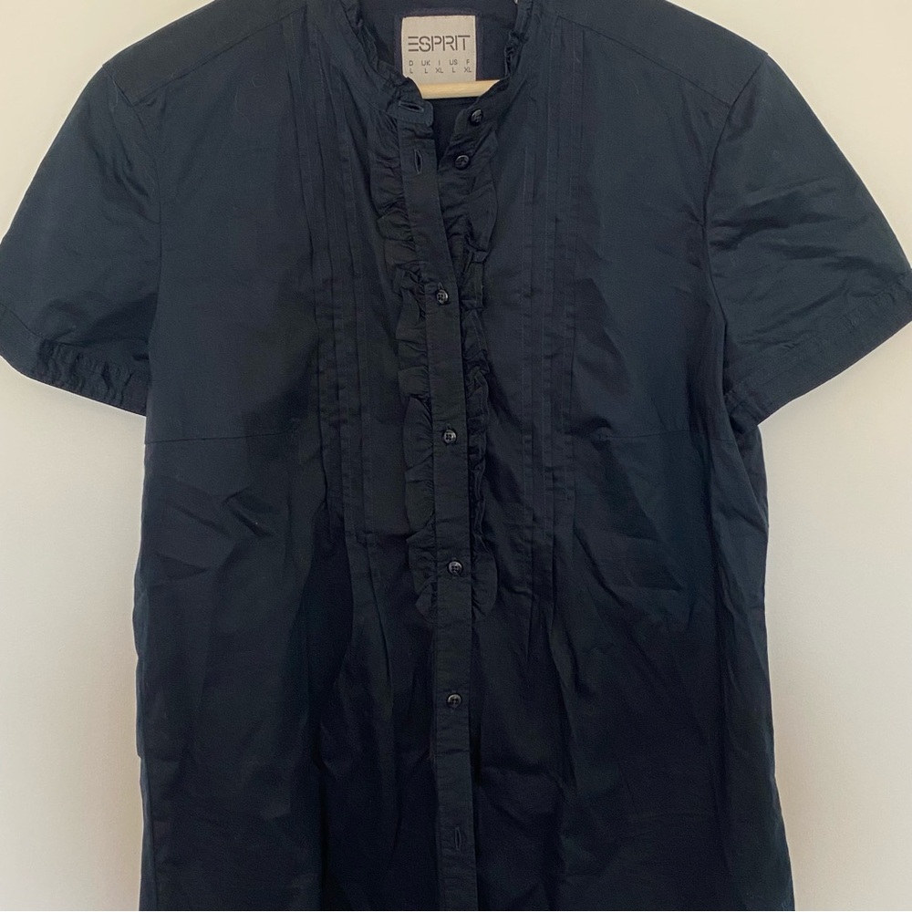 Esprit Women’s Black Button-Up Short Sleeve Dress Shirt, Size Large, Cotton, - Picture 2 of 9